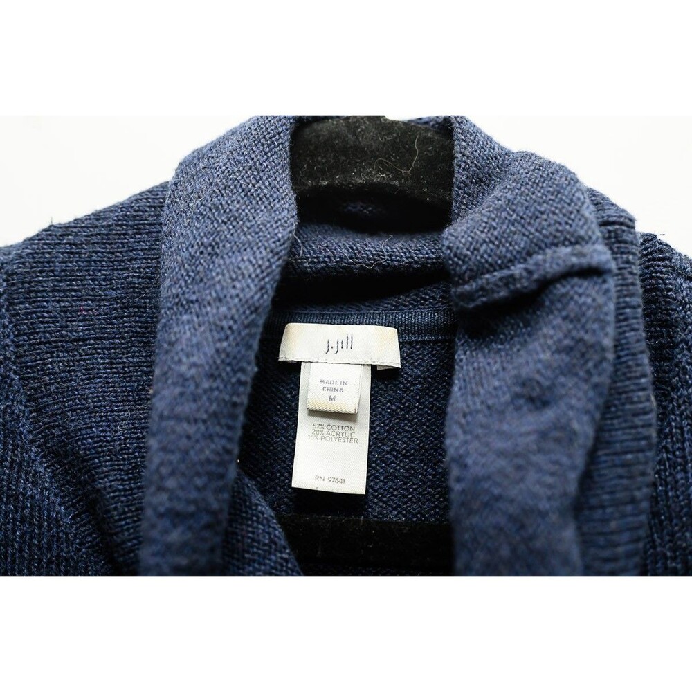 J. Jill Shawl Poncho Sweater M Blue Aztec Southwest Relaxed Casual Oversized - Picture 3 of 7
